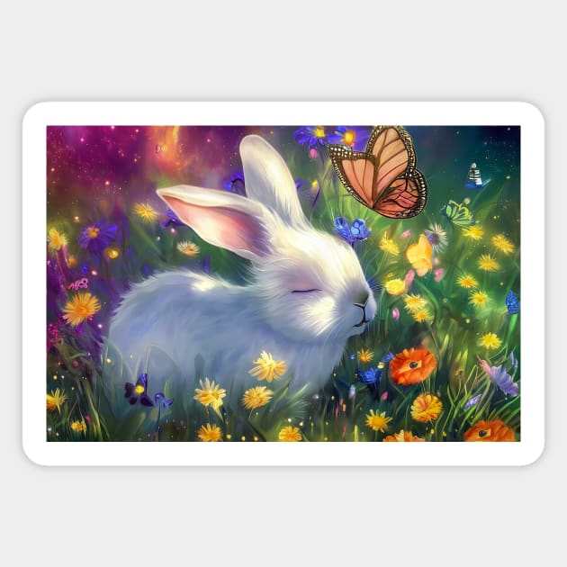 Rabbit flower bush Sticker by cloudart2868